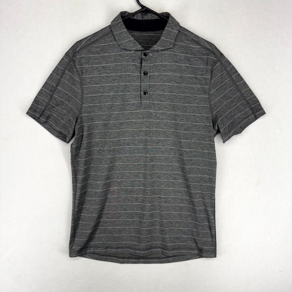 Lululemon Grey and White Striped Short Sleeved Polo Mens Size XS